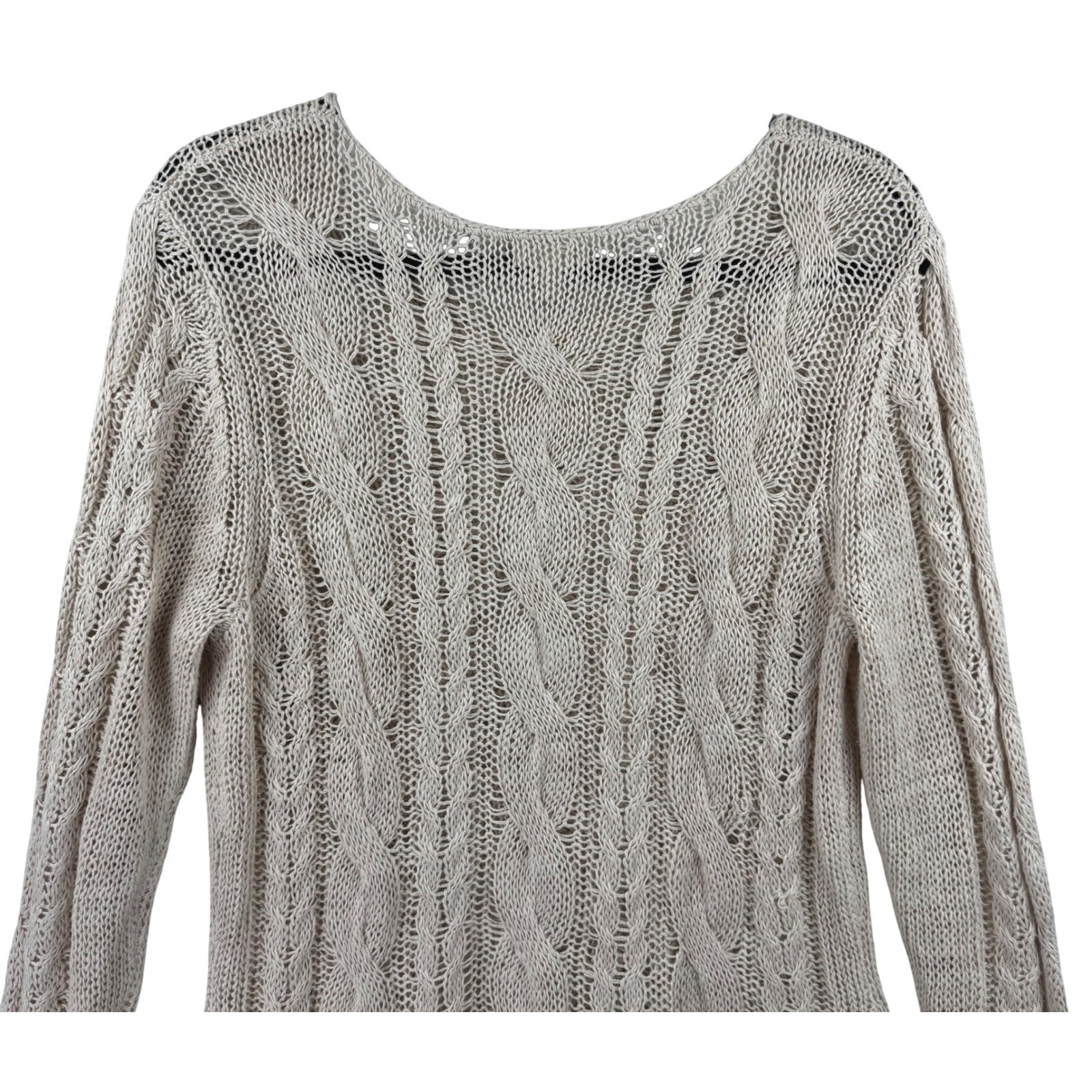 Garnet Hill Sweater Womens Medium Beige Linen Cotton Cable Knit Beachy Coastal — image 5 of 8